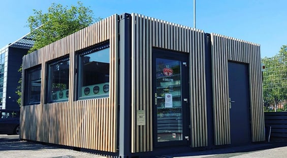 A converted shipping-container café